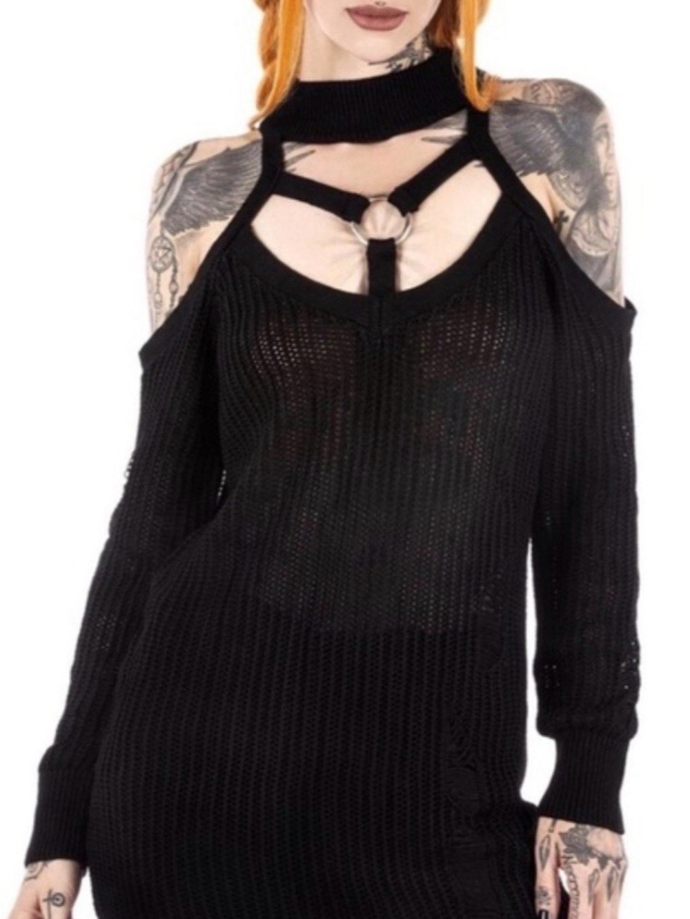 Killstar goth cold shoulder Dee O ring sweater. S